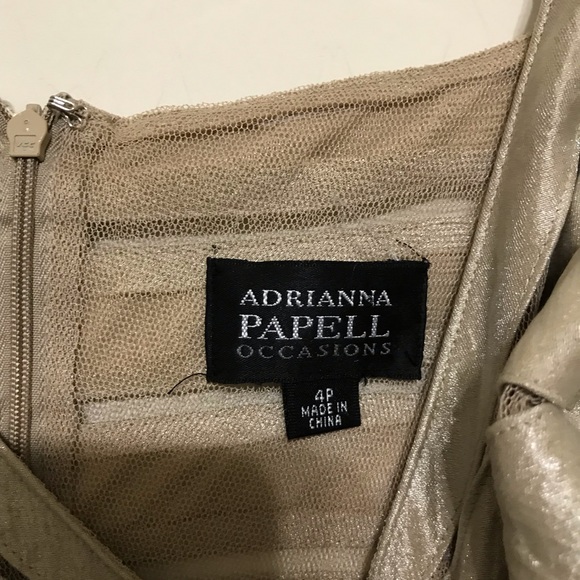 Adrianna Papell Ruched Layer Dress Champagne Gold - Picture 6 of 8